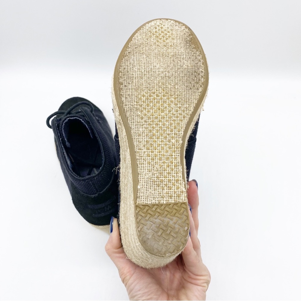 Toms-Black Fabric and Suede Espadrille lace up Wedge 8 - Picture 6 of 9